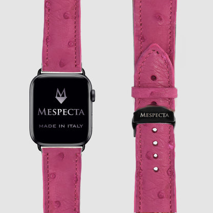 Cinturino in pelle Apple Watch Personalizzabile serie Ultra, 8, 7, 6, 5, 4, SE in vera pelle di Struzzo Fucsia