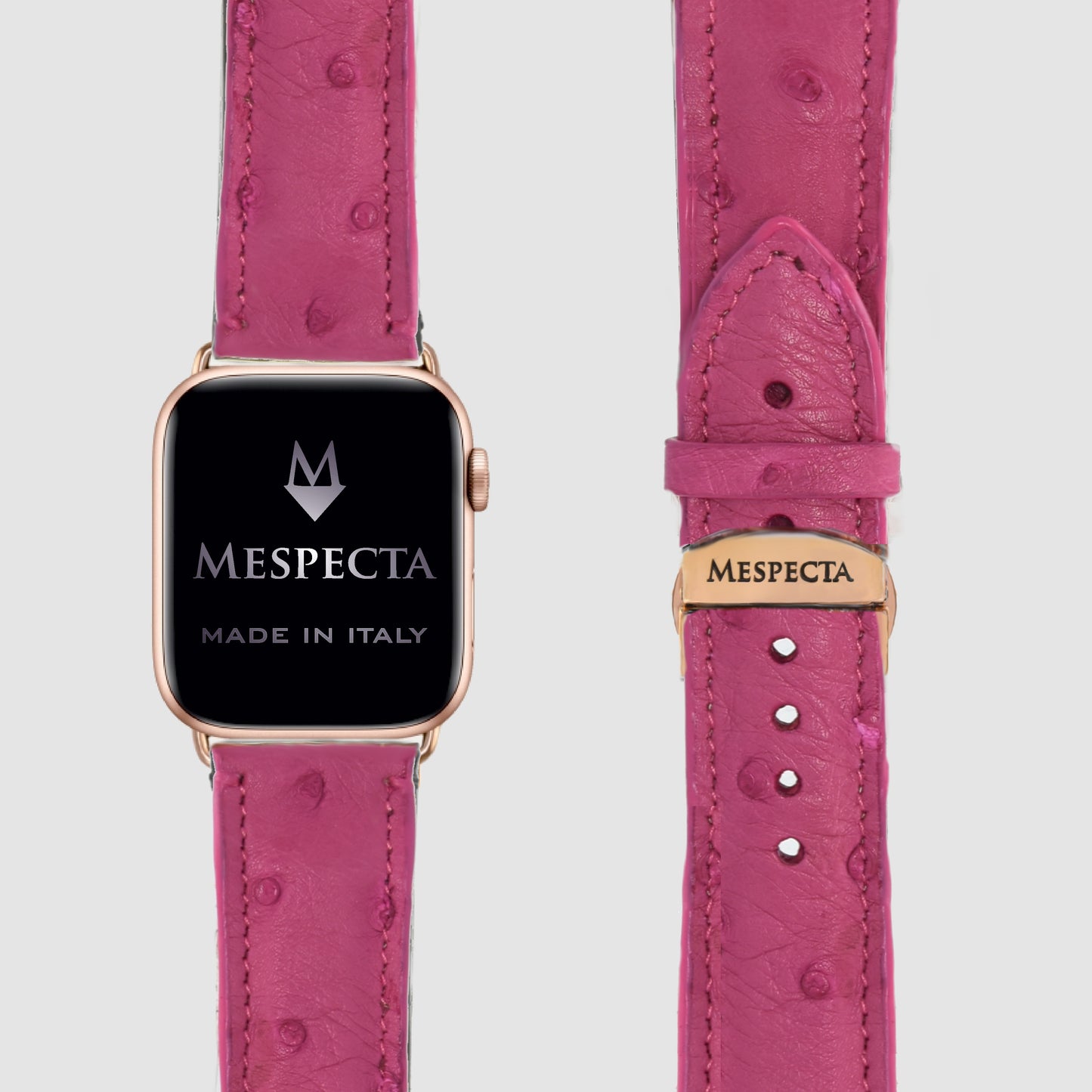 Cinturino in pelle Apple Watch Personalizzabile serie Ultra, 8, 7, 6, 5, 4, SE in vera pelle di Struzzo Fucsia