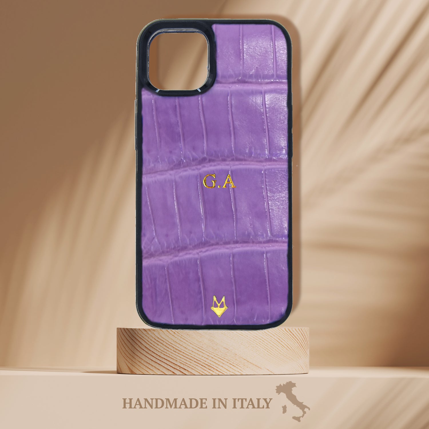 Customizable Cover iPhone 14 13 12 11 XR in genuine Lilac Crocodile leather