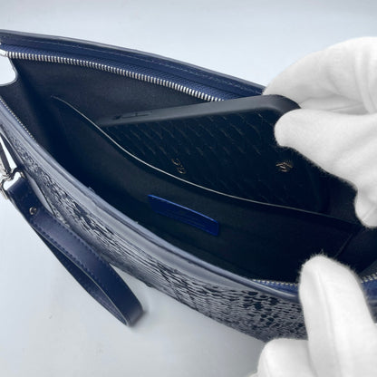 Pochette clutch borsello Uomo in vera pelle di Pitone Personalizzabile con iniziali - Blu scuro