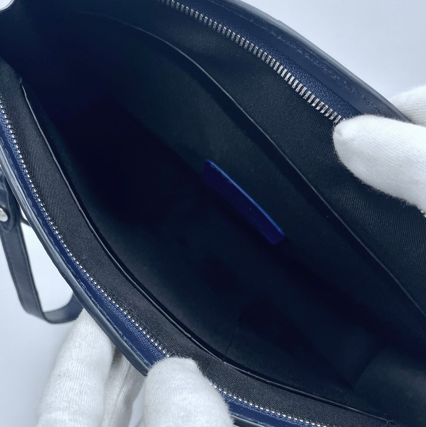 Pochette clutch borsello Uomo in vera pelle di Pitone Personalizzabile con iniziali - Blu scuro